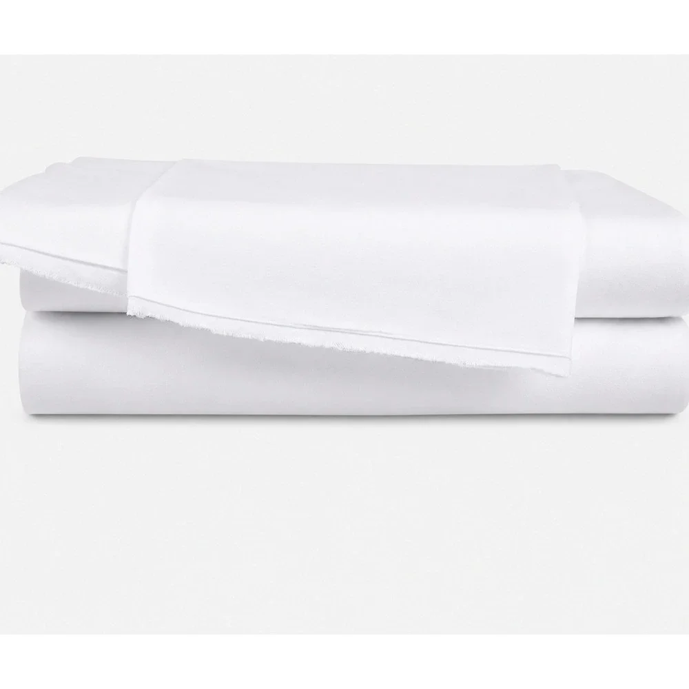 Sixth + Pine White Frayed Hem Queen Sheet Set 4pc Linen Cotton Blend NEW